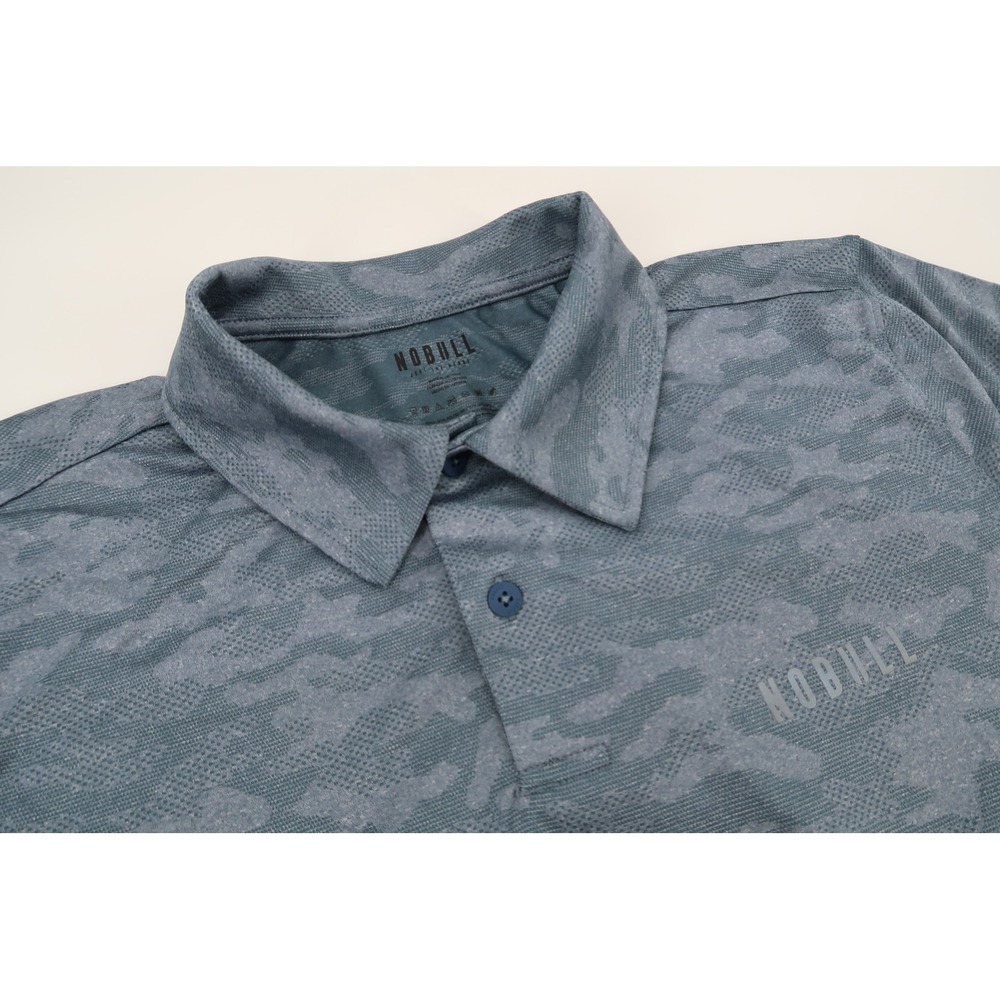 NOBULL Performance Polo Shirt Mens Large Blue Camo Short Sleeve Stretch Training